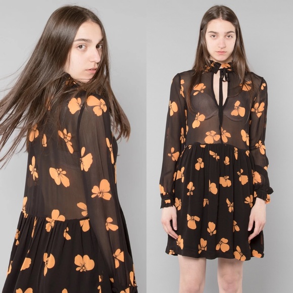 Ganni Dresses & Skirts - Ganni Fairfax Georgette Mini Dress Orange Floral Size 42 US 12